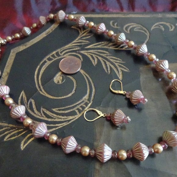 Handcrafted artisanal necklace & earring set made from Czech bicone beads - Picture 7 of 11